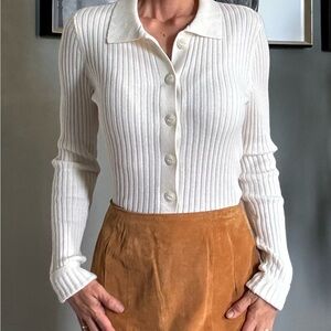 Rag & Bone White Ribbed Button-Up Sweater